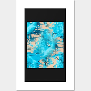 Turquoise and beige fluid Painting Pattern Posters and Art